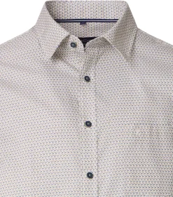 CASA MODA Sport casual fit overhemd, korte mouw, popeline, wit met groen en blauw dessin