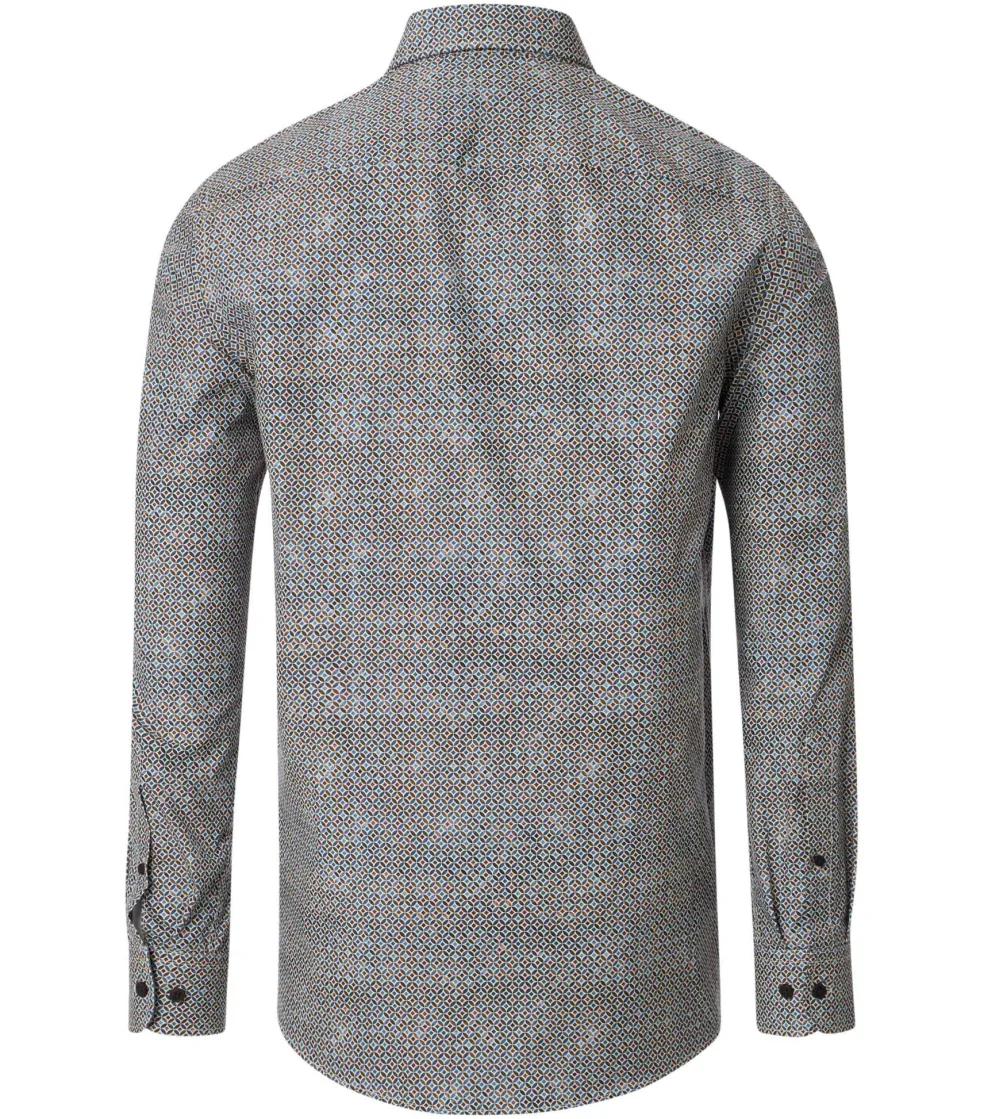 CASA MODA Sport casual fit overhemd, popeline, bruin dessin