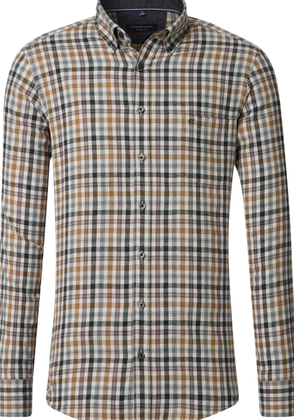 CASA MODA Sport casual fit overhemd, flanel, beige, blauw, wit geruit