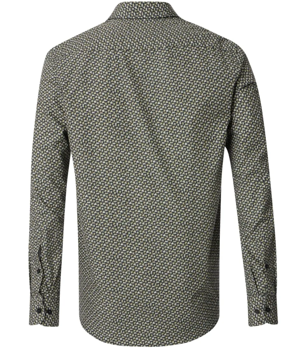 CASA MODA Sport casual fit overhemd, popeline, groen met beige en wit dessin