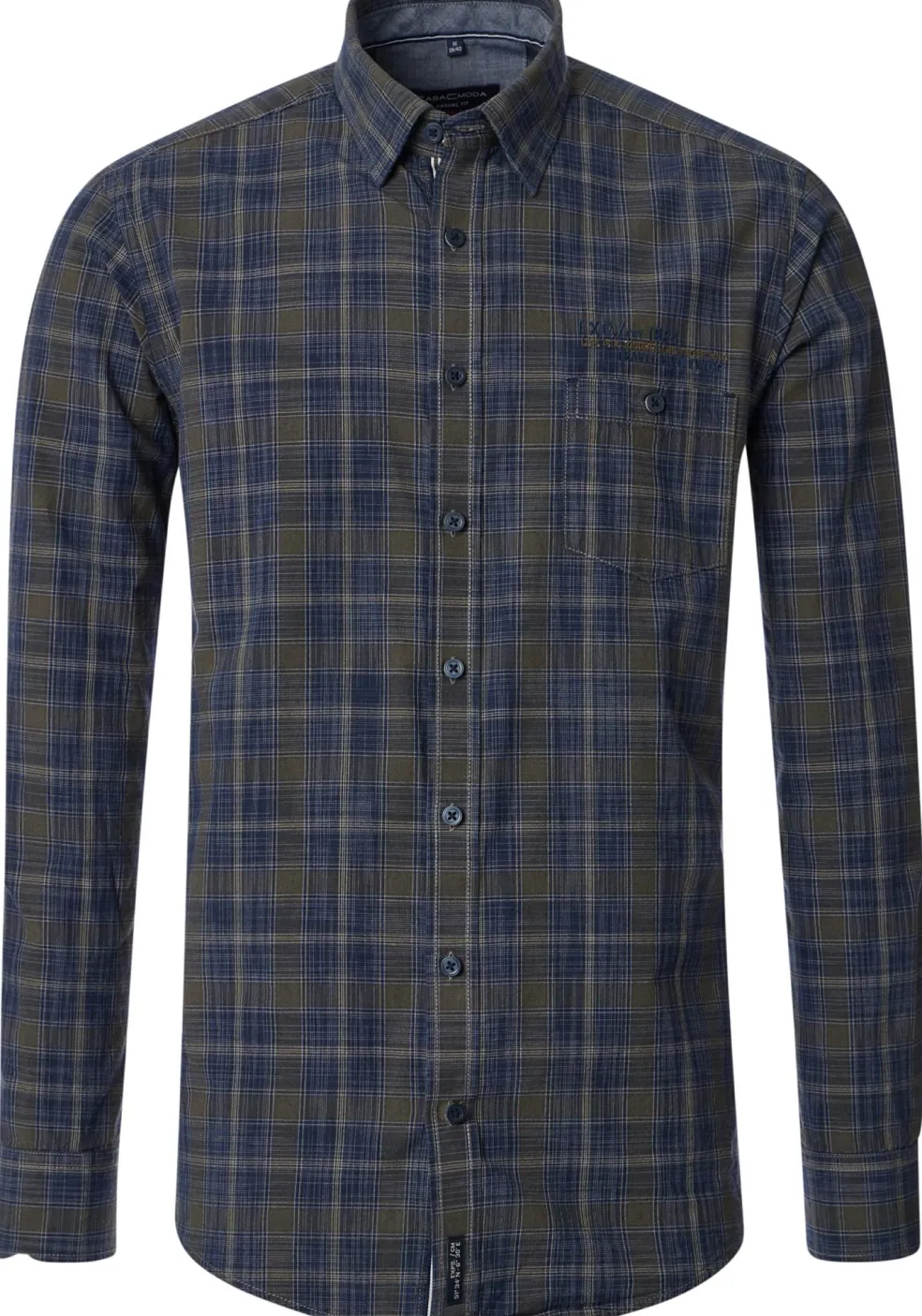 CASA MODA Sport casual fit overhemd, popeline, groen met blauw geruit