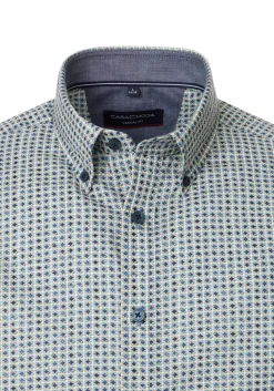 CASA MODA Sport casual fit overhemd, popeline, groen met blauw, beige en wit dessin