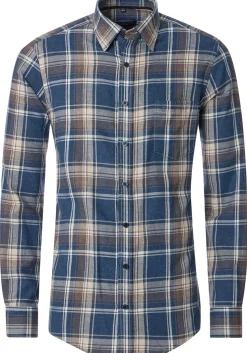 CASA MODA Sport casual fit overhemd, flanel, blauw, bruin, beige geruit