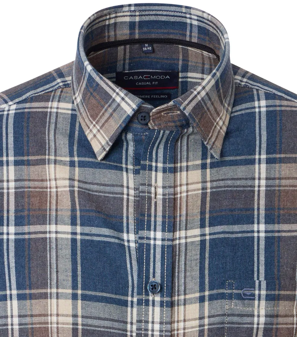 CASA MODA Sport casual fit overhemd, flanel, blauw, bruin, beige geruit