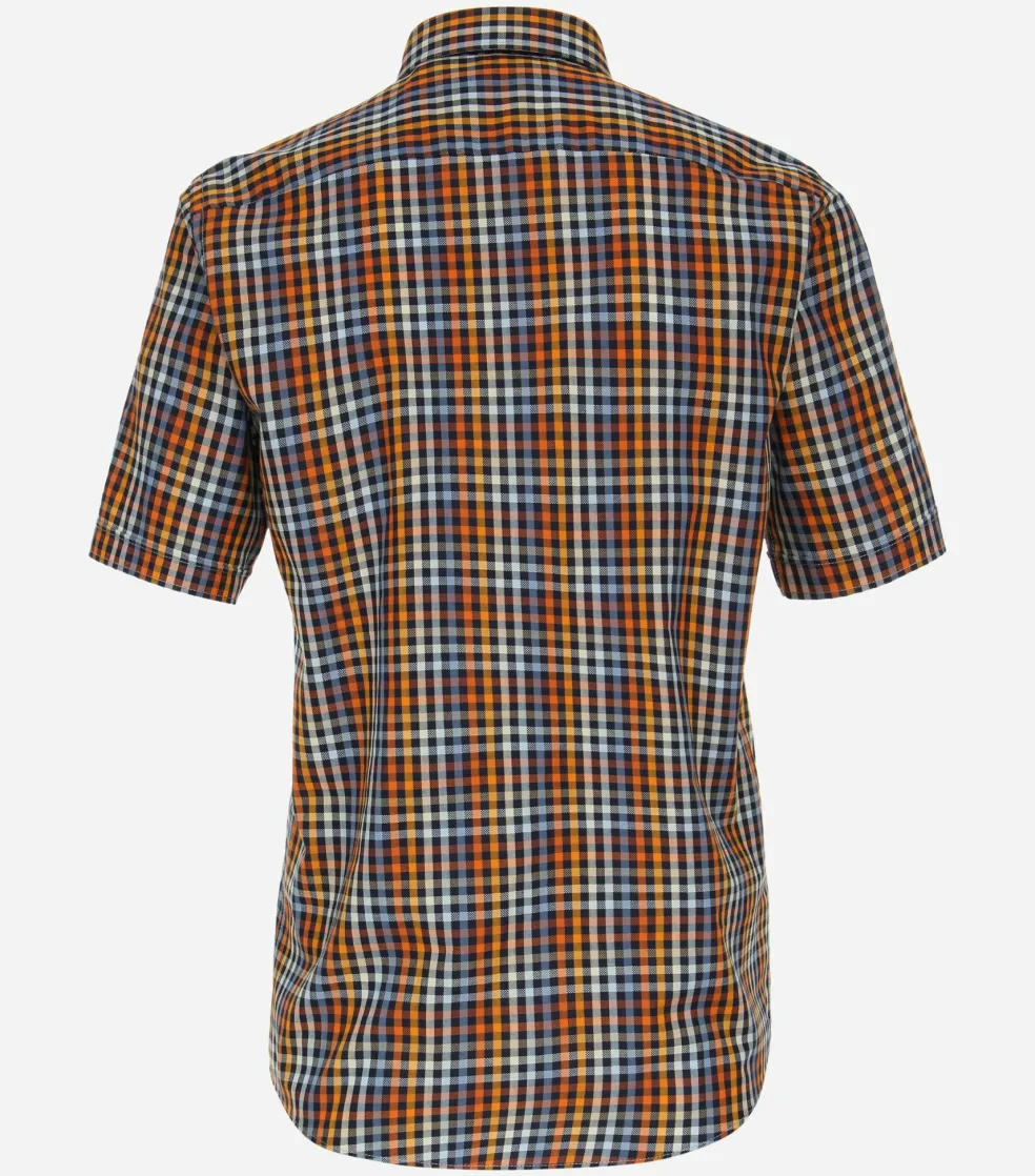 CASA MODA Sport casual fit overhemd, korte mouw, dobby, oranje geruit