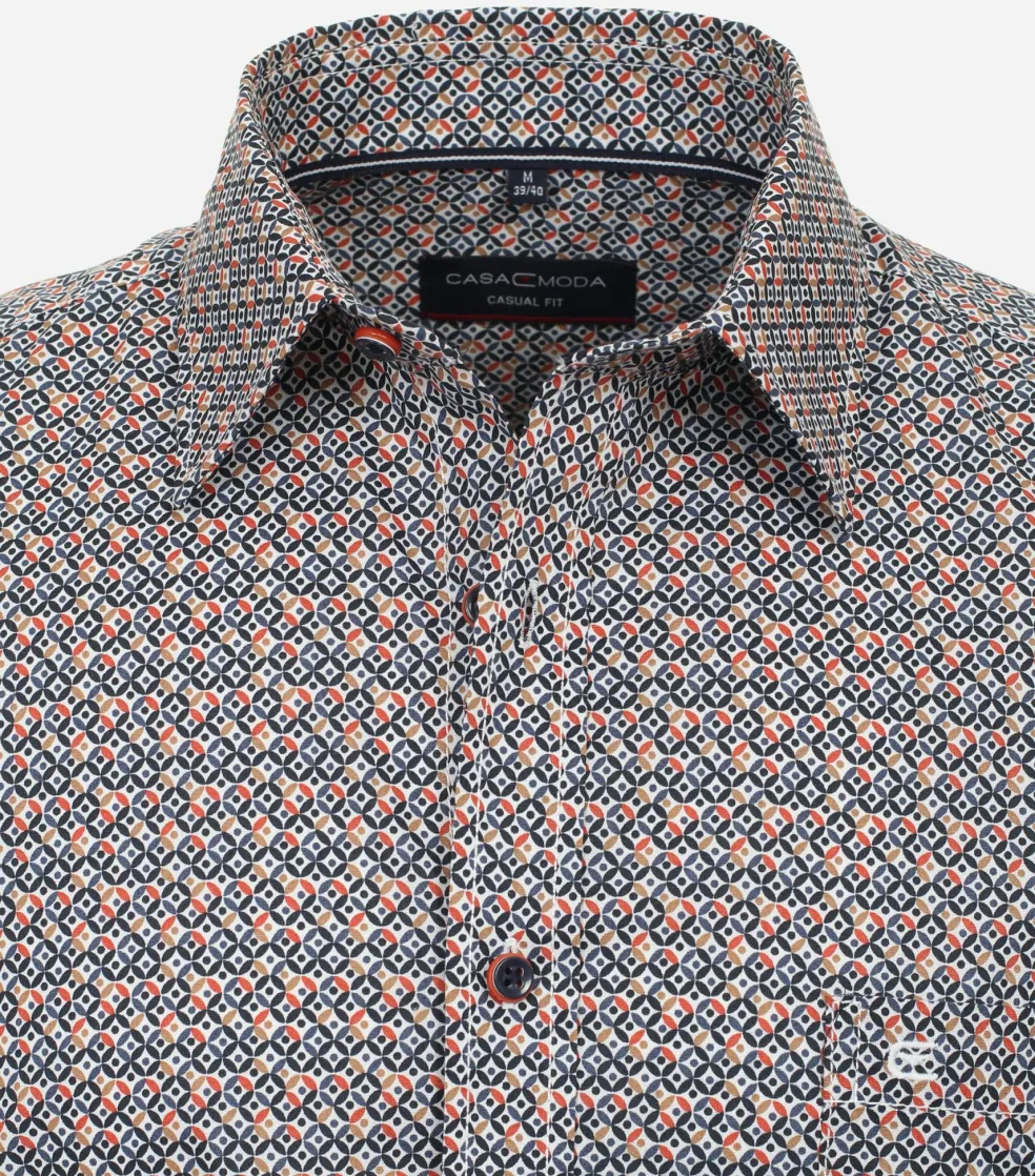 CASA MODA Sport casual fit overhemd, korte mouw, popeline, oranje dessin