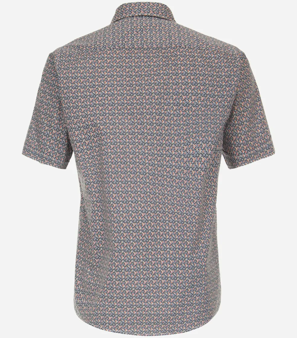 CASA MODA Sport casual fit overhemd, korte mouw, popeline, oranje dessin
