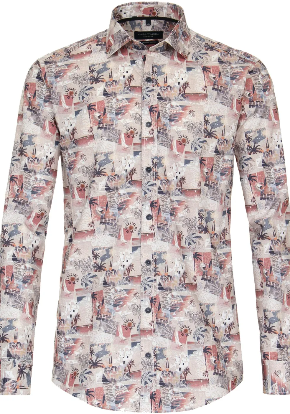 CASA MODA Sport casual fit overhemd, popeline, rood dessin