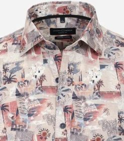 CASA MODA Sport casual fit overhemd, popeline, rood dessin
