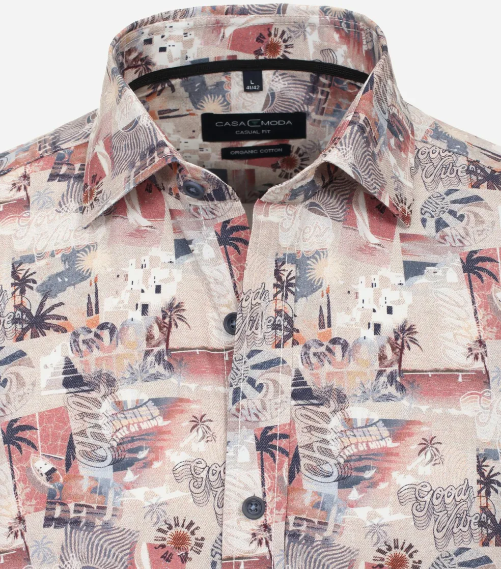 CASA MODA Sport casual fit overhemd, popeline, rood dessin