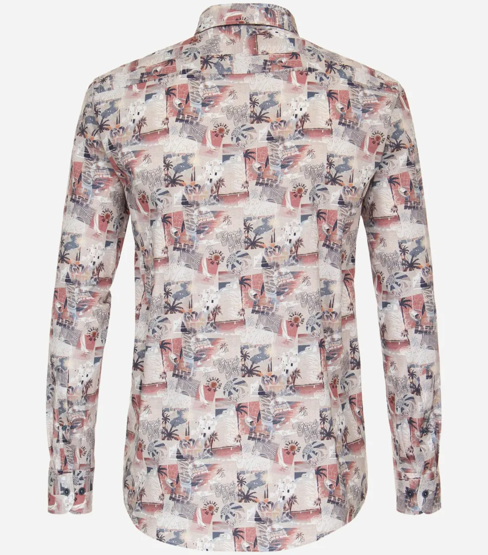 CASA MODA Sport casual fit overhemd, popeline, rood dessin