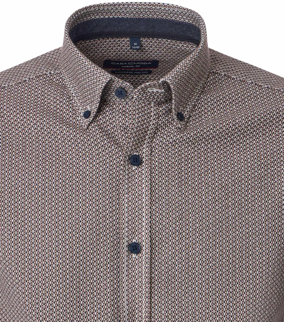 CASA MODA Sport casual fit overhemd, flanel, bruin dessin