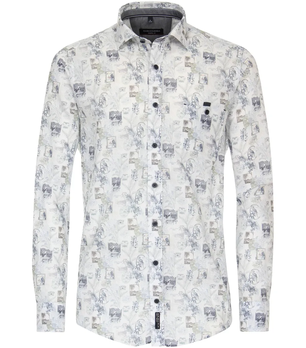 CASA MODA Sport casual fit overhemd, popeline, wit met blauw dessin