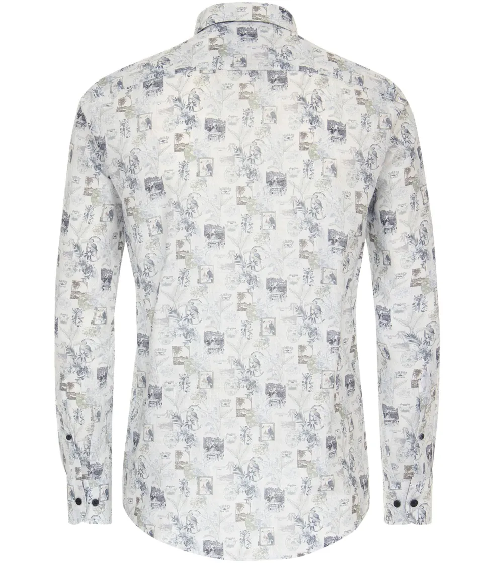CASA MODA Sport casual fit overhemd, popeline, wit met blauw dessin