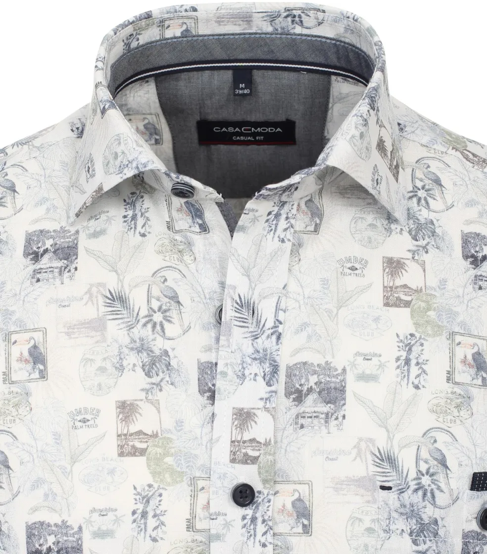 CASA MODA Sport casual fit overhemd, popeline, wit met blauw dessin