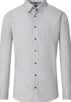 CASA MODA Sport casual fit overhemd, popeline, wit met blauw en beige dessin