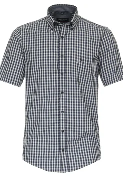 CASA MODA Sport casual fit overhemd, korte mouw, structuur, blauw geruit
