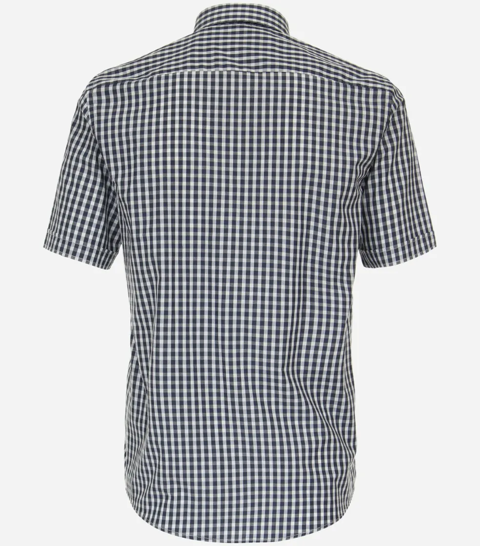 CASA MODA Sport casual fit overhemd, korte mouw, structuur, blauw geruit