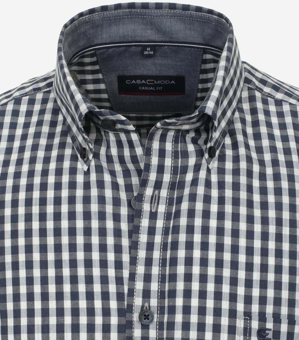 CASA MODA Sport casual fit overhemd, korte mouw, structuur, blauw geruit
