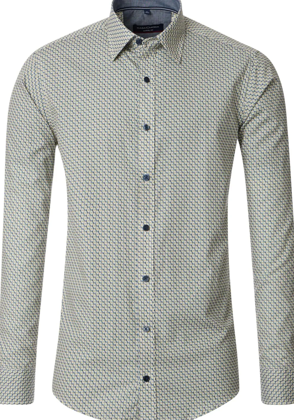 CASA MODA Sport casual fit overhemd, popeline, wit met blauw en geel dessin