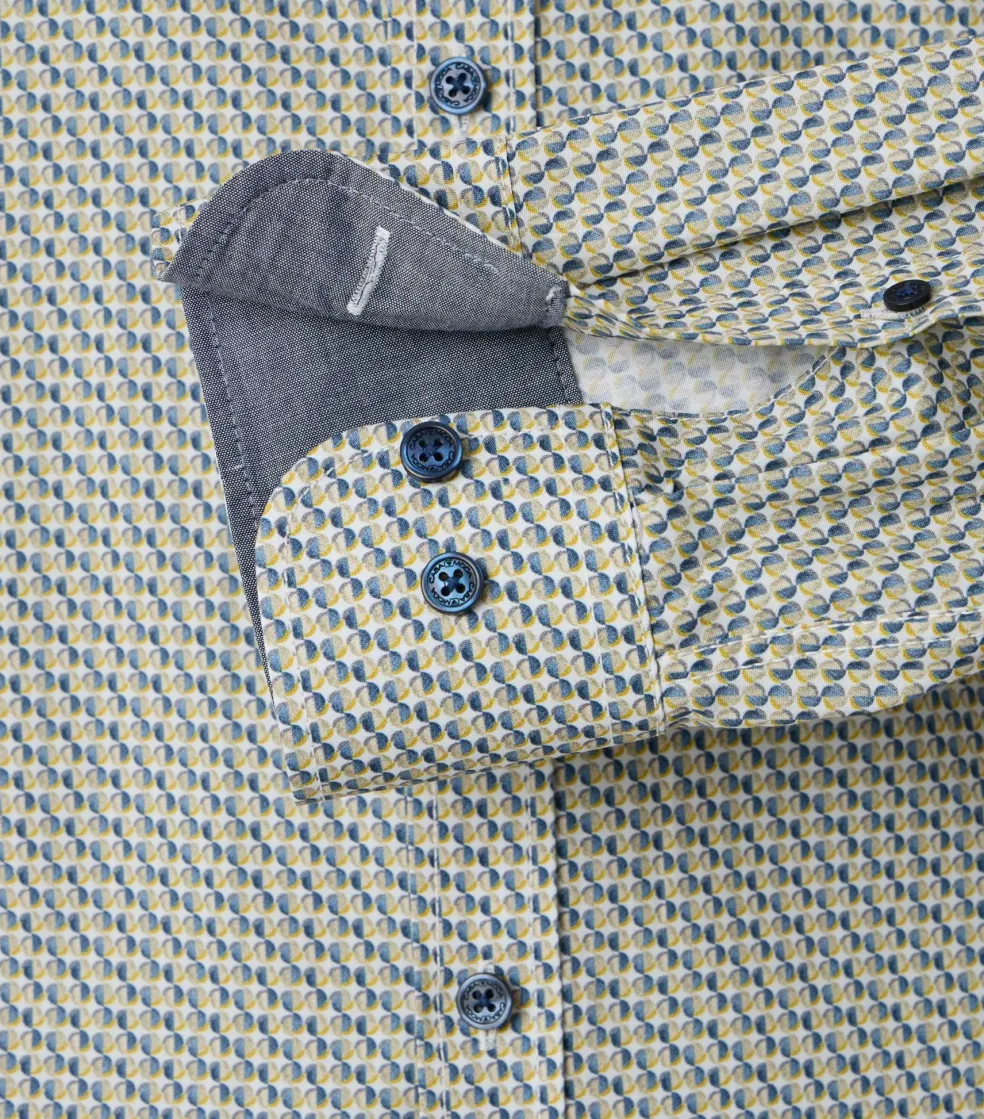 CASA MODA Sport casual fit overhemd, popeline, wit met blauw en geel dessin