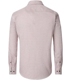 CASA MODA Sport casual fit overhemd, popeline, wit met rood en beige dessin
