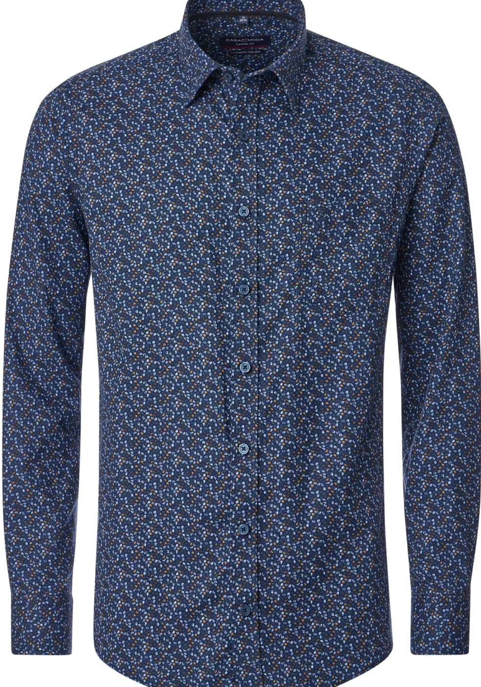 CASA MODA Sport casual fit overhemd, twill, blauw met oranje dessin