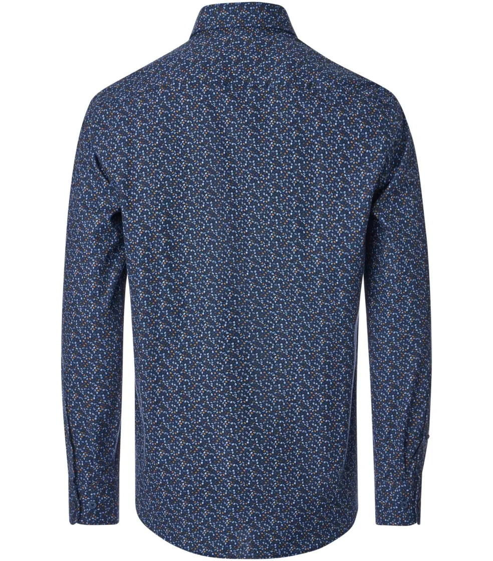 CASA MODA Sport casual fit overhemd, twill, blauw met oranje dessin