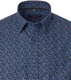 CASA MODA Sport casual fit overhemd, twill, blauw met oranje dessin