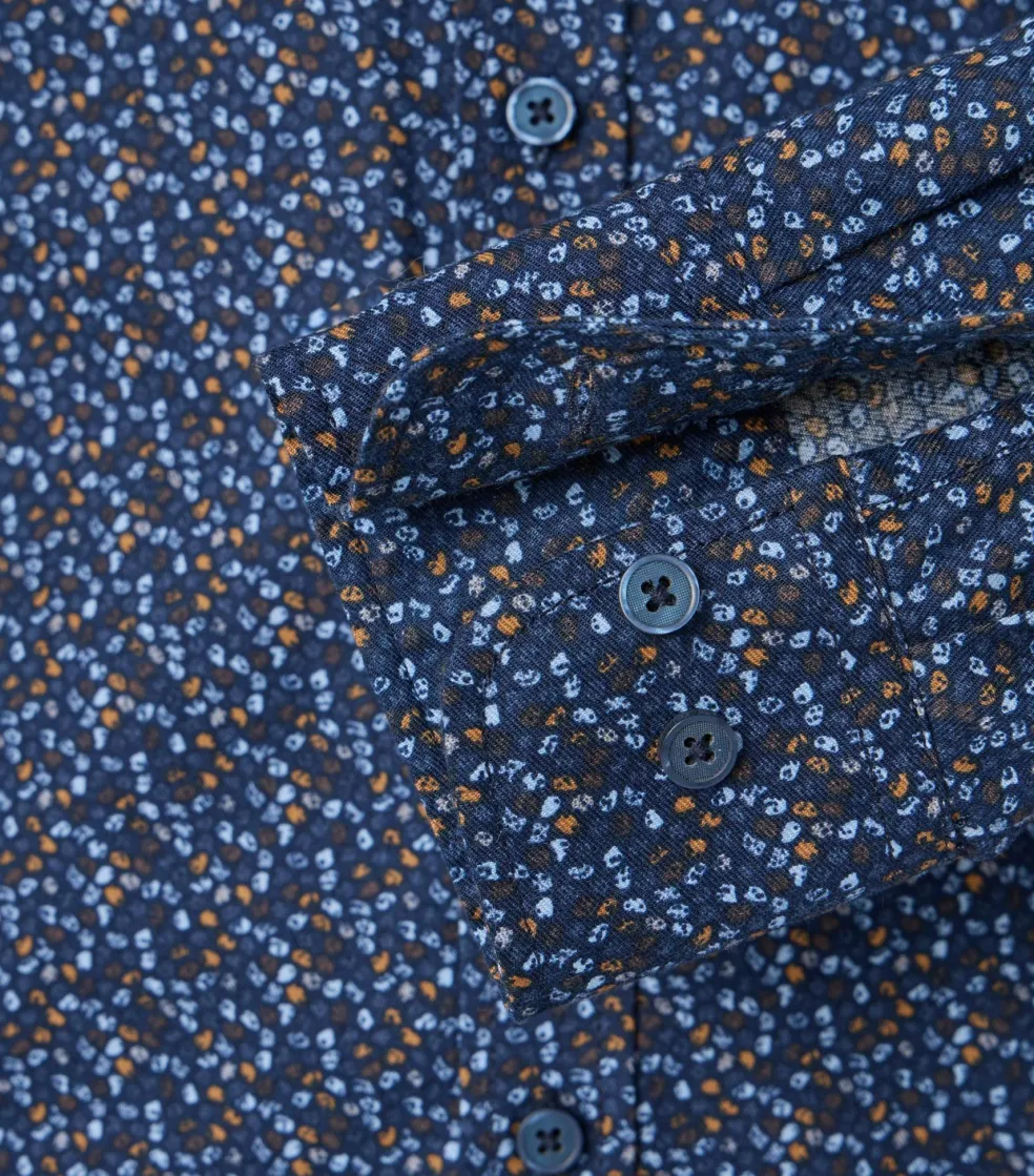 CASA MODA Sport casual fit overhemd, twill, blauw met oranje dessin