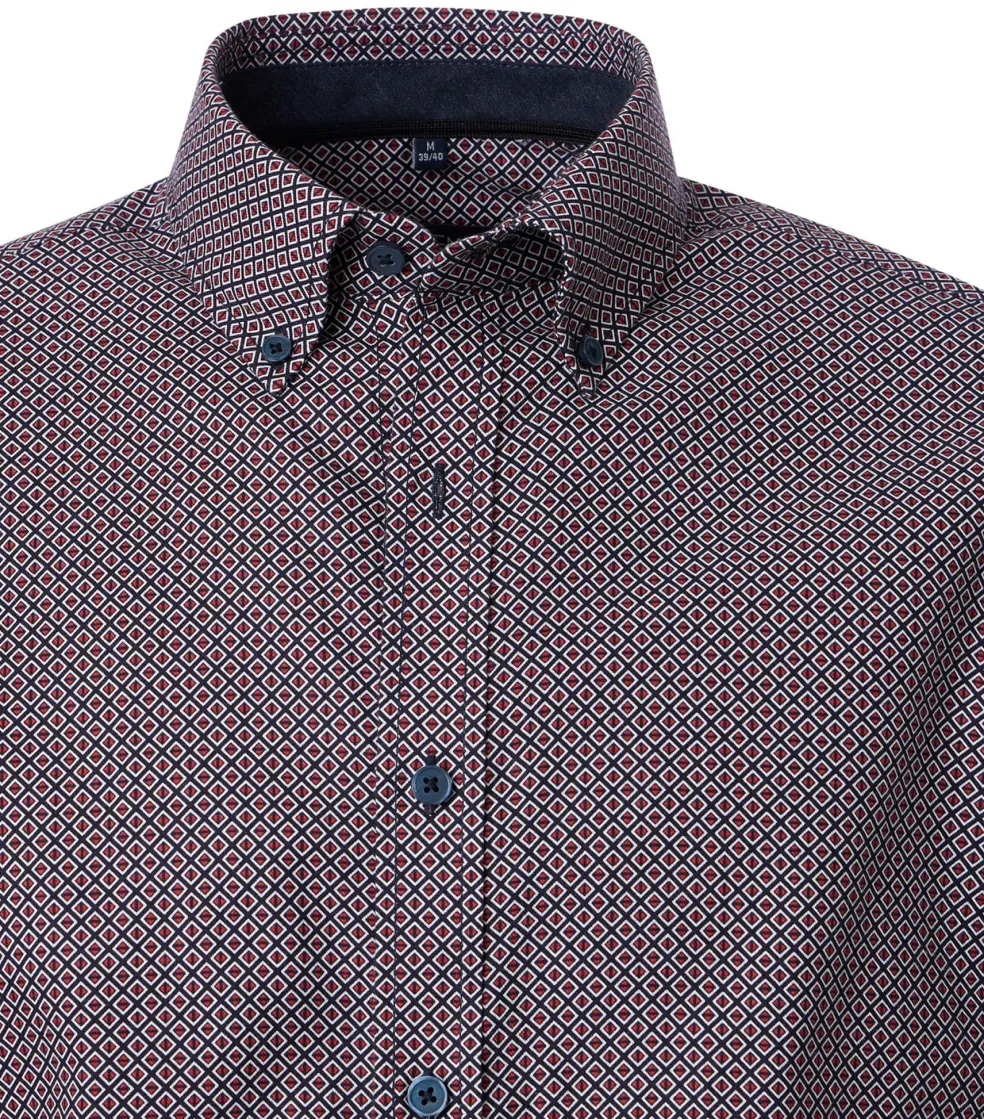 CASA MODA Sport casual fit overhemd, twill, blauw met rood dessin