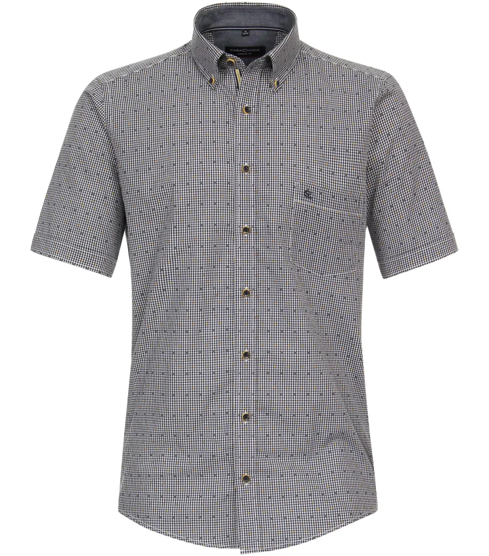 CASA MODA Sport casual fit overhemd, korte mouw, fil a fil, blauw met wit geruit