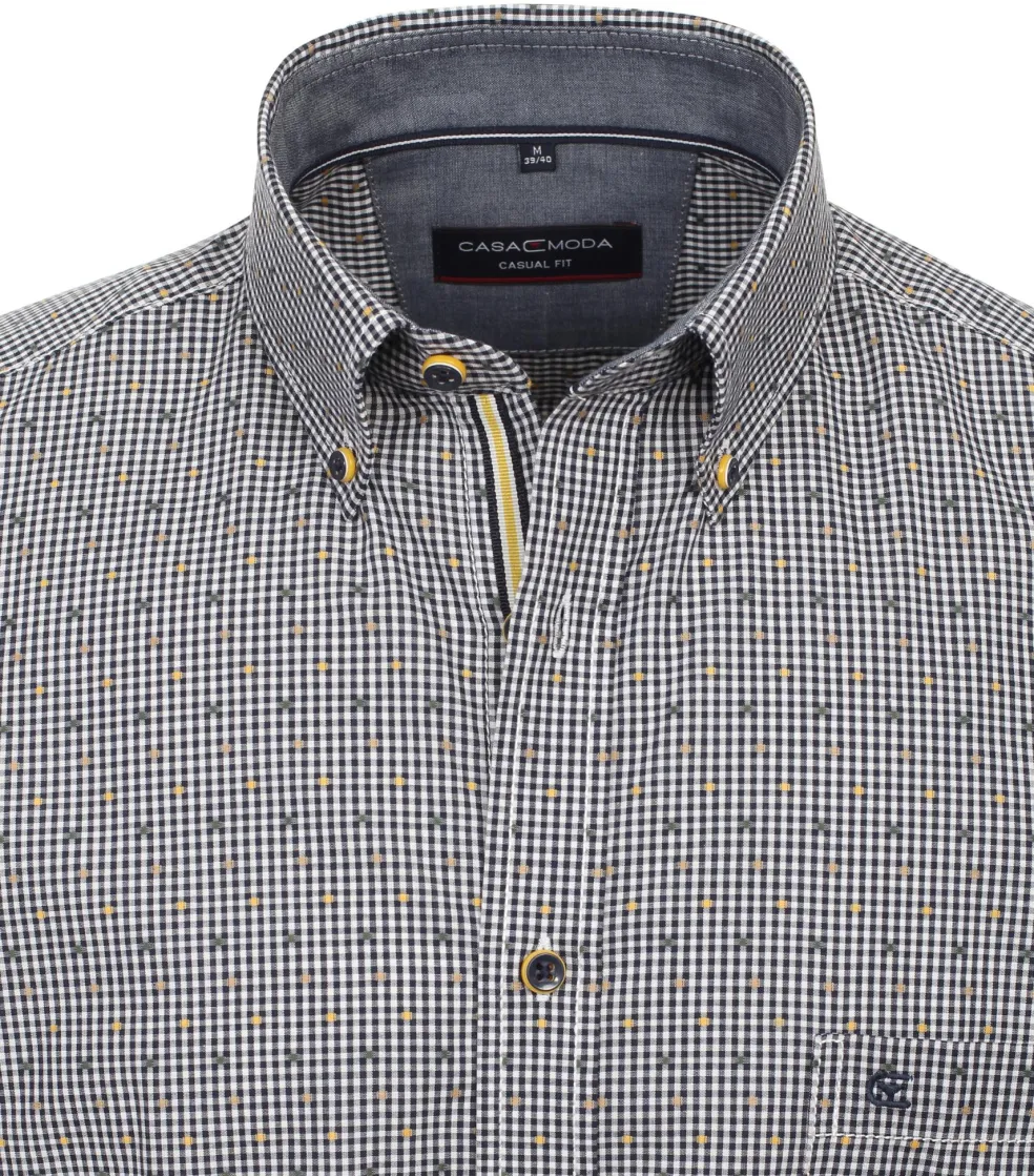 CASA MODA Sport casual fit overhemd, korte mouw, fil a fil, blauw met wit geruit
