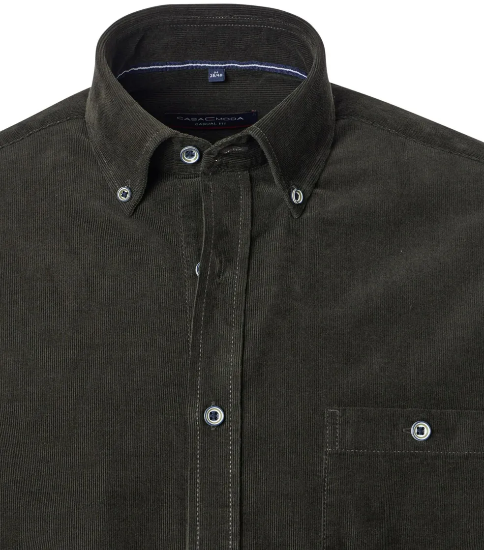 CASA MODA Sport casual fit overhemd, ribfluweel, donkergroen