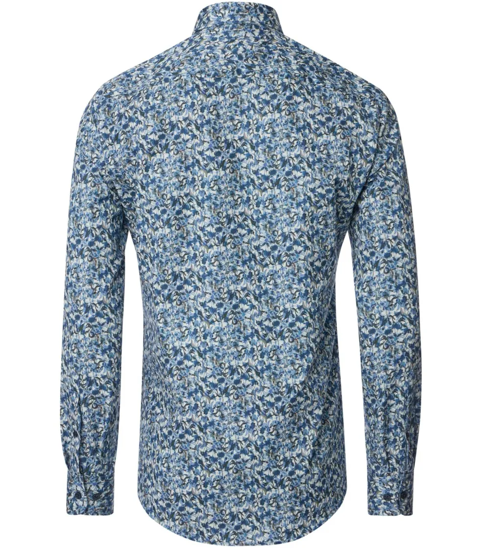 CASA MODA Sport casual fit overhemd, twill, blauw met wit dessin