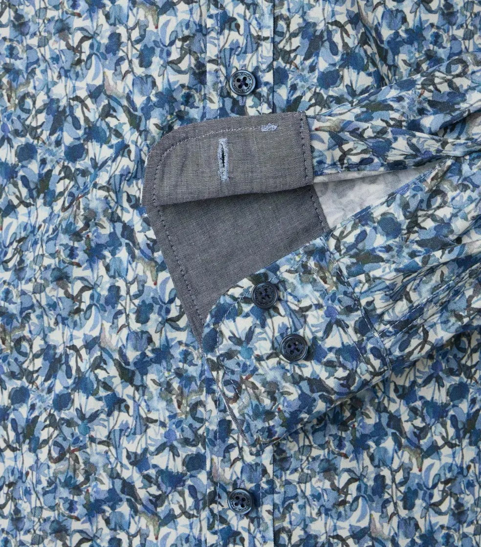 CASA MODA Sport casual fit overhemd, twill, blauw met wit dessin