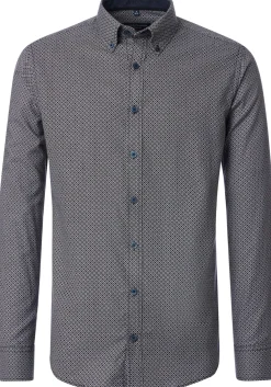 CASA MODA Sport casual fit overhemd, twill, blauw met wit en bruin dessin