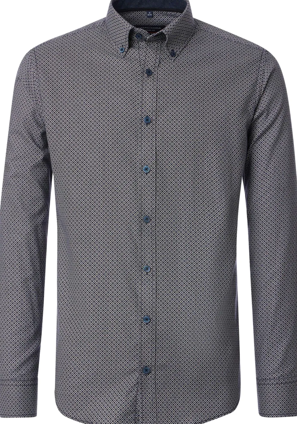 CASA MODA Sport casual fit overhemd, twill, blauw met wit en bruin dessin