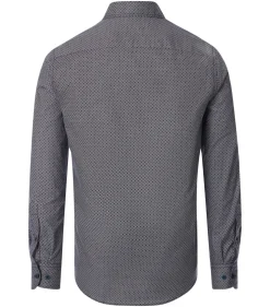 CASA MODA Sport casual fit overhemd, twill, blauw met wit en bruin dessin