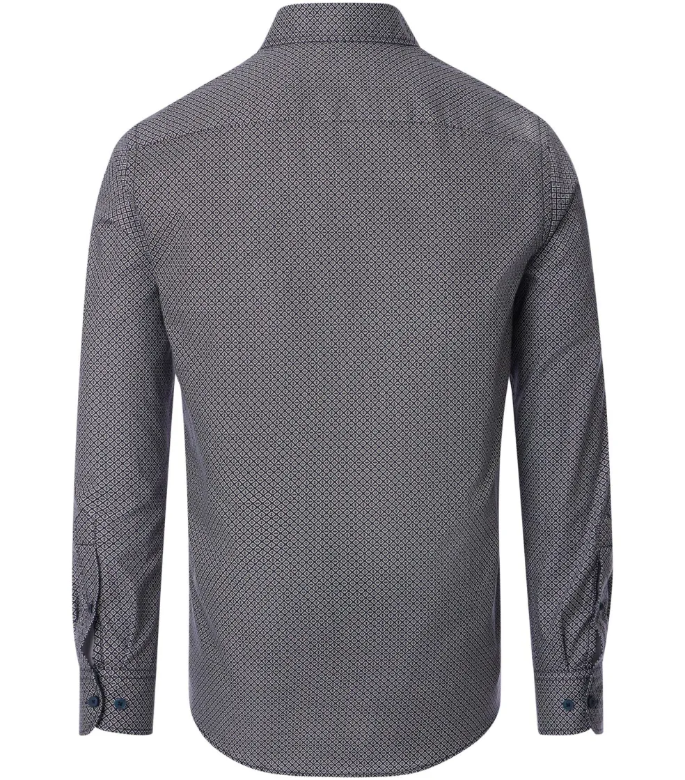 CASA MODA Sport casual fit overhemd, twill, blauw met wit en bruin dessin