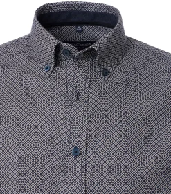 CASA MODA Sport casual fit overhemd, twill, blauw met wit en bruin dessin