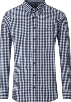 CASA MODA Sport casual fit overhemd, structuur, donkerblauw met wit geruit