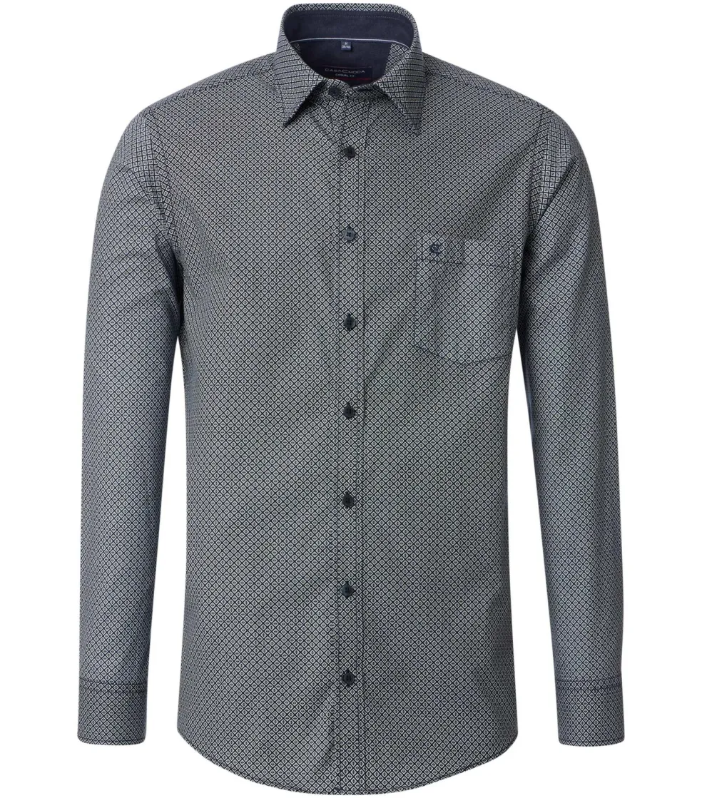 CASA MODA Sport casual fit overhemd, twill, blauw met wit en groen dessin