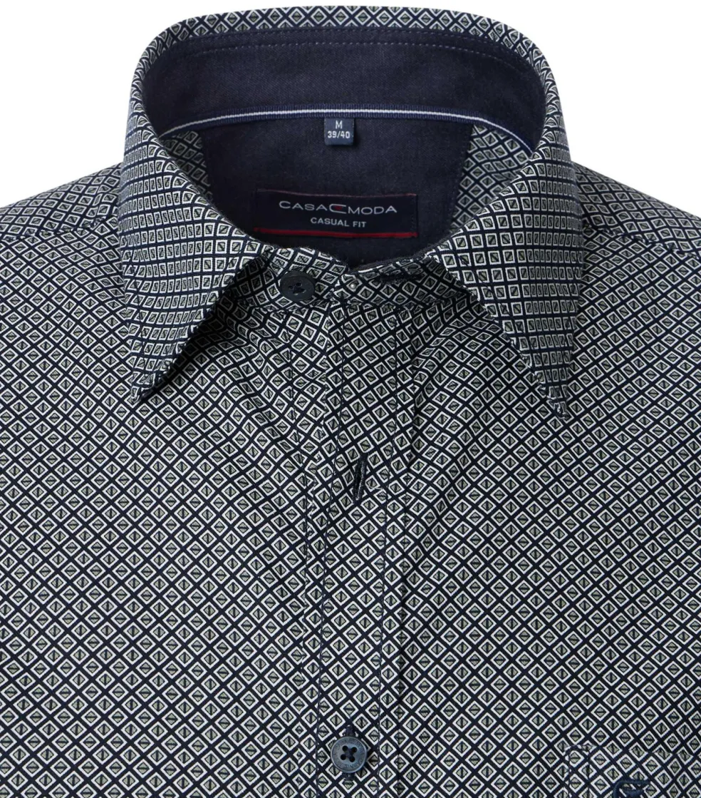 CASA MODA Sport casual fit overhemd, twill, blauw met wit en groen dessin