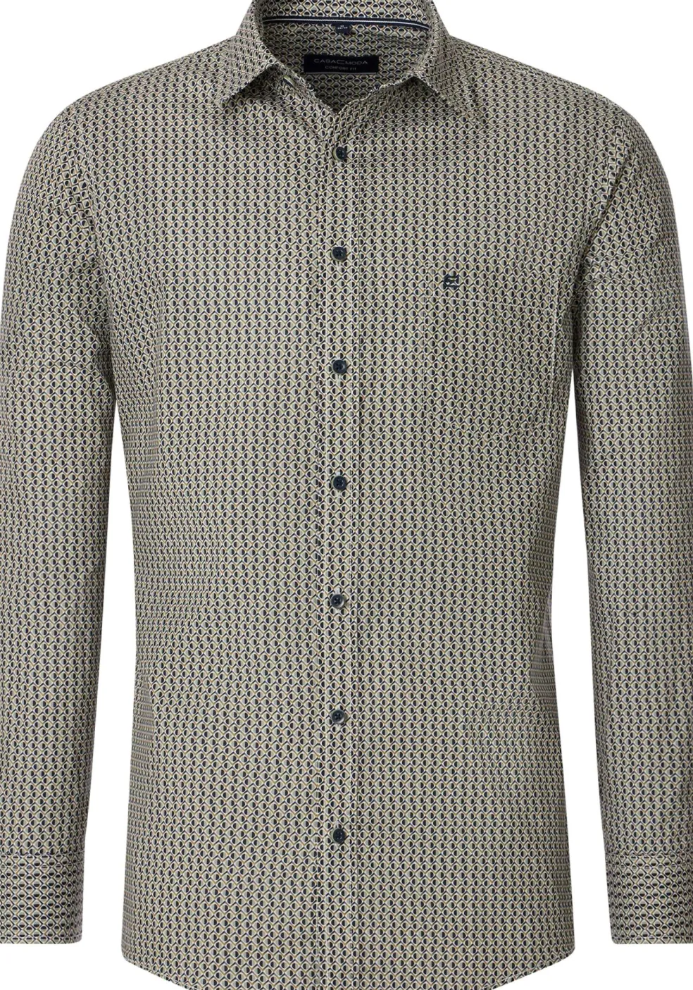 CASA MODA Sport casual fit overhemd, twill, blauw met wit en groen dessin