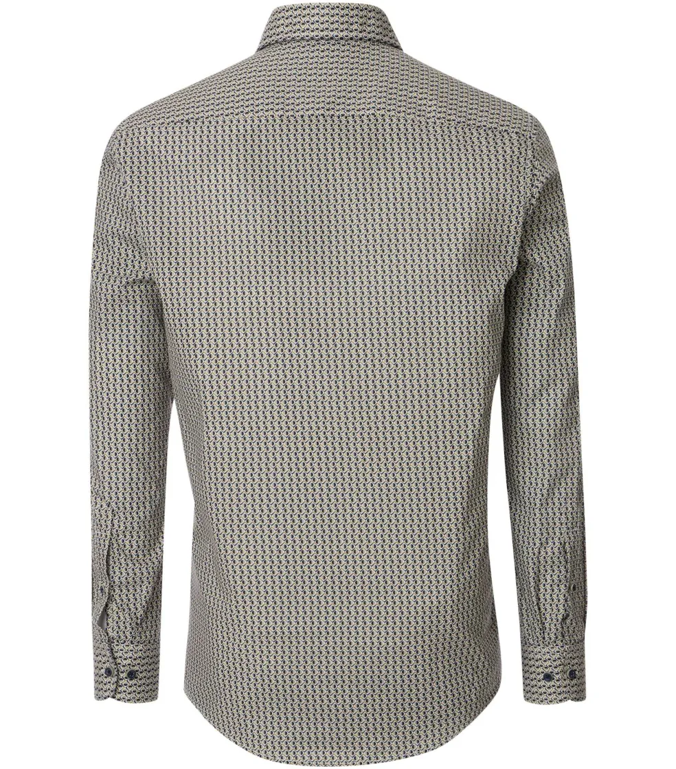 CASA MODA Sport casual fit overhemd, twill, blauw met wit en groen dessin