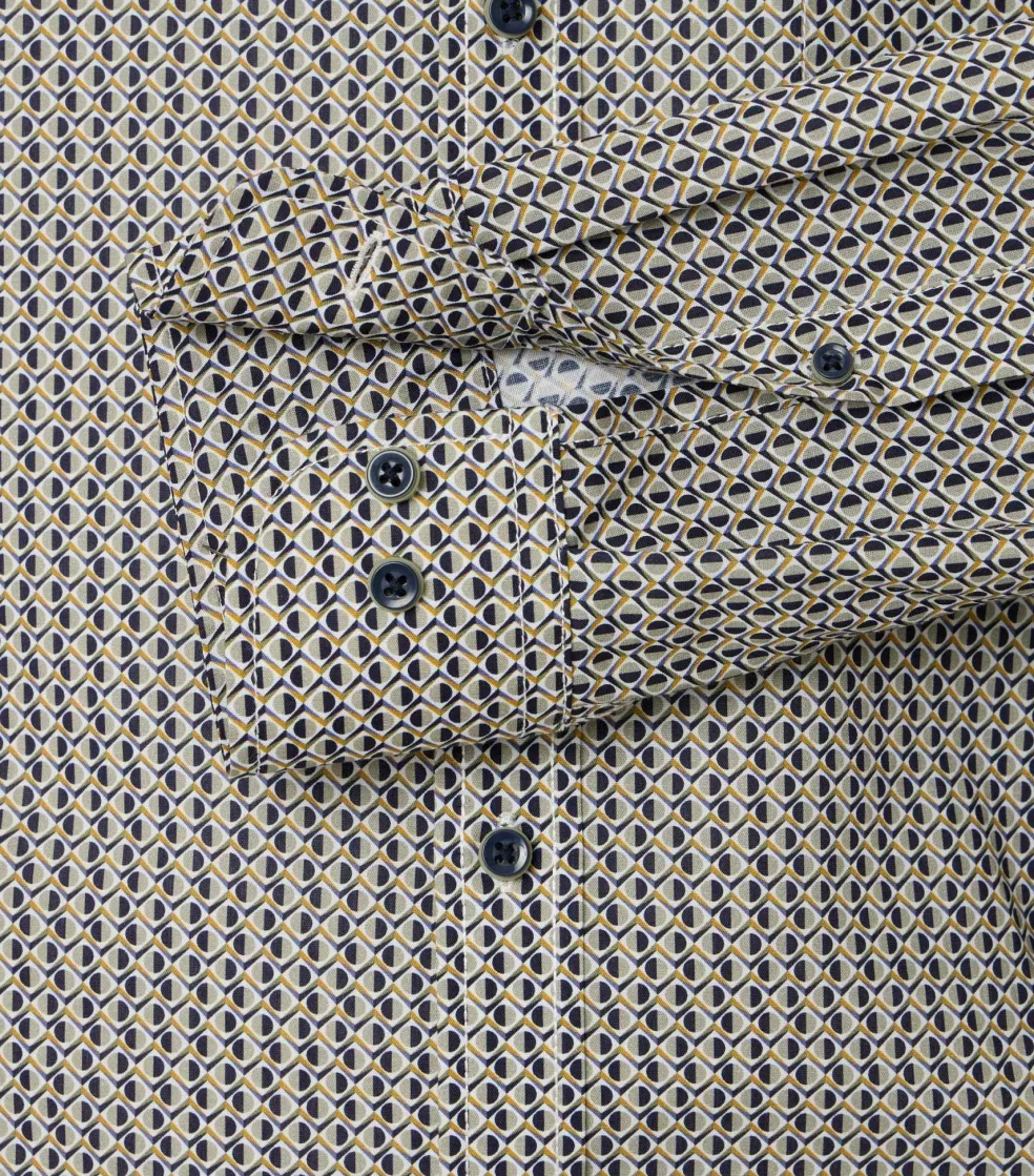 CASA MODA Sport casual fit overhemd, twill, blauw met wit en groen dessin