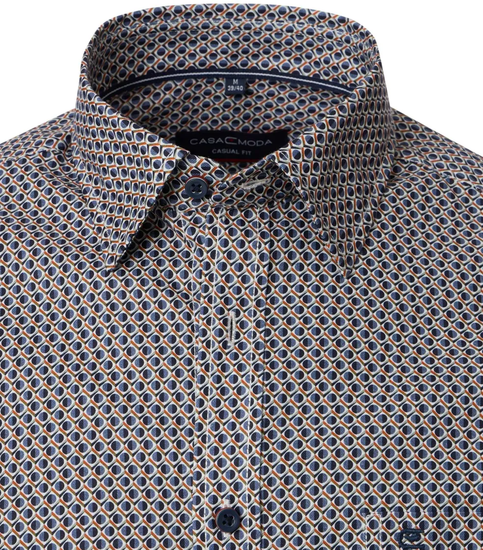 CASA MODA Sport casual fit overhemd, twill, blauw met wit en rood dessin