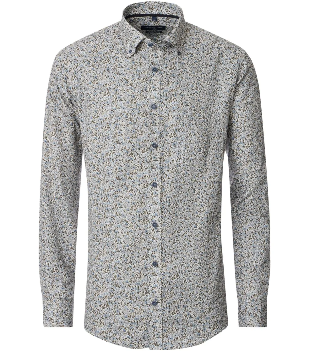 CASA MODA Sport casual fit overhemd, twill, beige met blauw en groen dessin
