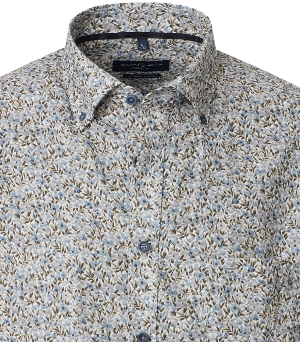 CASA MODA Sport casual fit overhemd, twill, beige met blauw en groen dessin